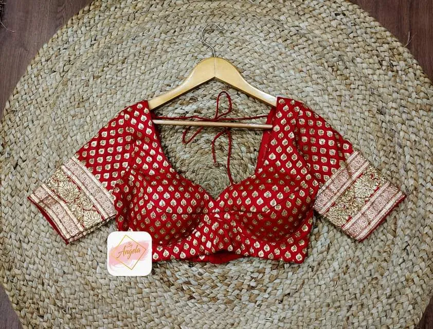 Heavy highlight embroidered bridal blouse- Blood red