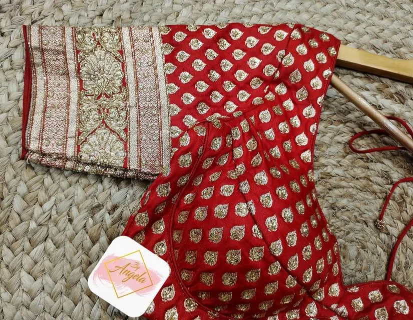 Heavy highlight embroidered bridal blouse- Blood red