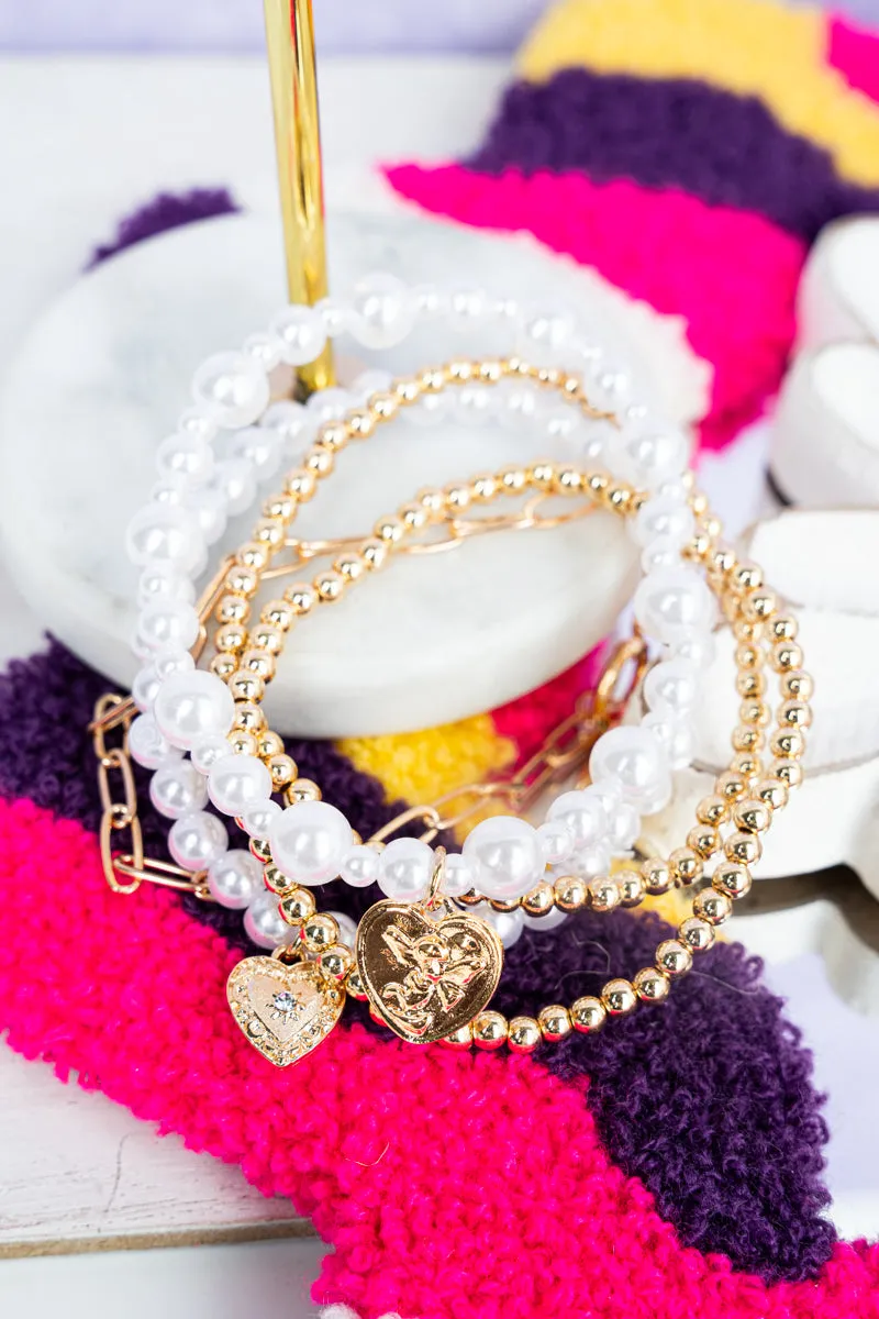 Helena Goldtone and Pearl Beaded Bracelet Set