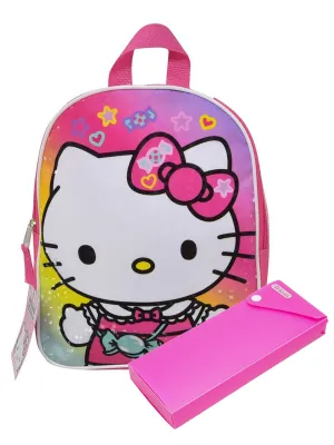 Hello Kitty Backpack 11" Sanrio Toddler w/ Sliding Pencil Case Set