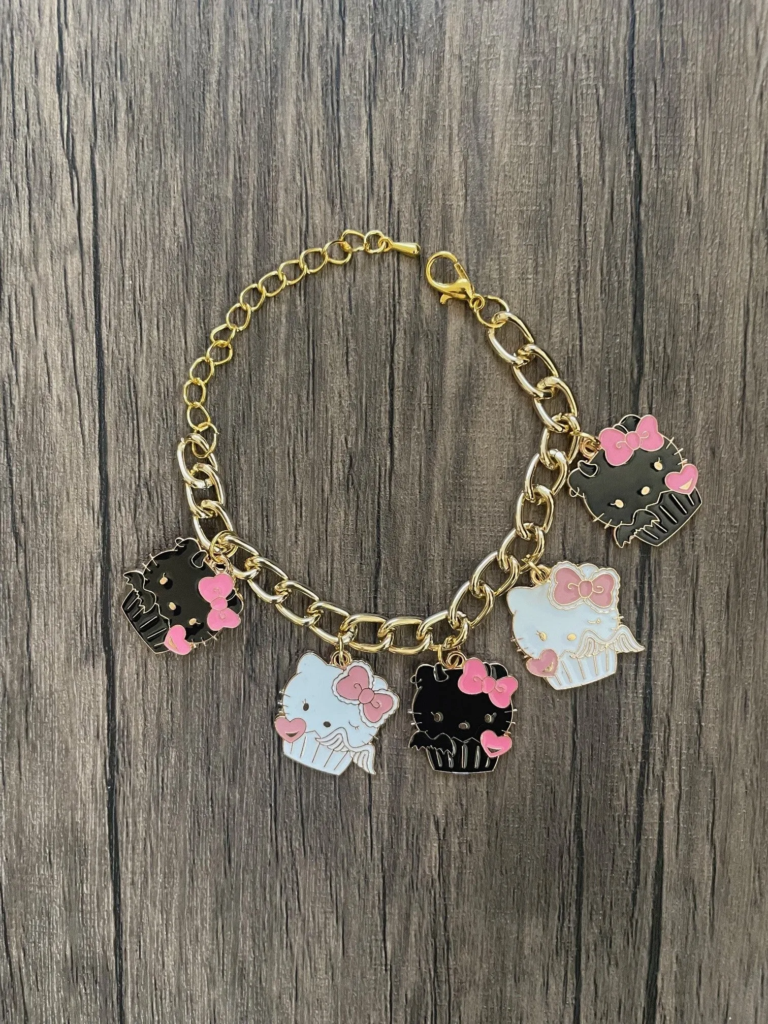 Hello Kitty Black and White Cupcake Charm Bracelet