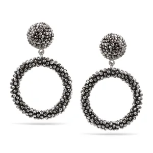HEMATITE BEADS CIRCLE GOLD POST EARRINGS #ER1807D2126 MLT (NH12)