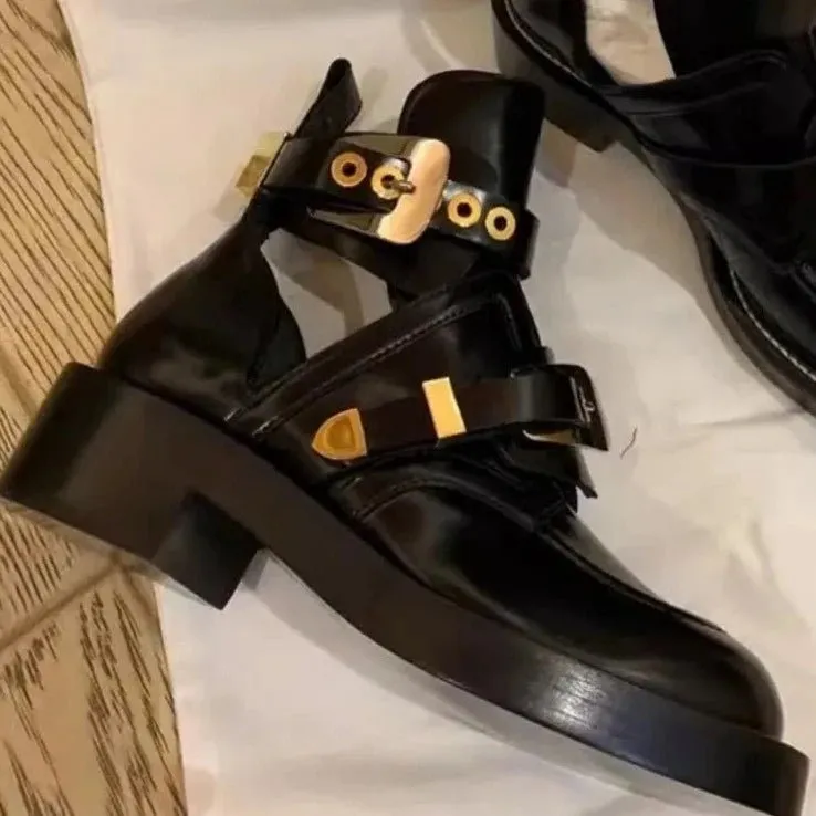 High Top Women's Sandal with Chunky Heels and Punk Style Belt Buckles