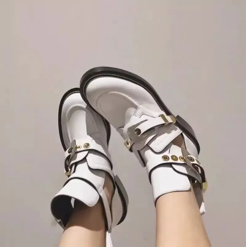 High Top Women's Sandal with Chunky Heels and Punk Style Belt Buckles