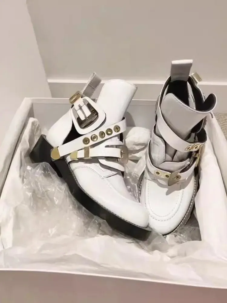 High Top Women's Sandal with Chunky Heels and Punk Style Belt Buckles