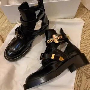 High Top Women's Sandal with Chunky Heels and Punk Style Belt Buckles