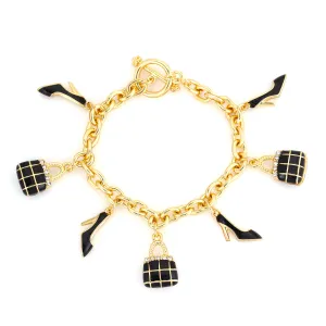 HNB86111GDBL GOLD CRYSTAL BLACK CHARMS  BRACELETS (UC9)
