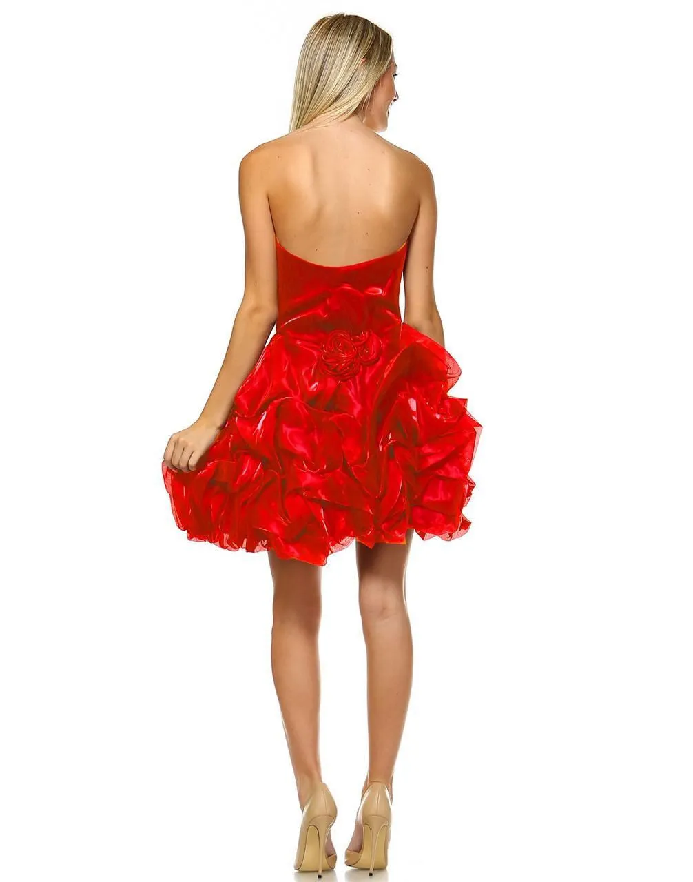 Homecoming Ruched Cocktail Dress Bubble Hem Red