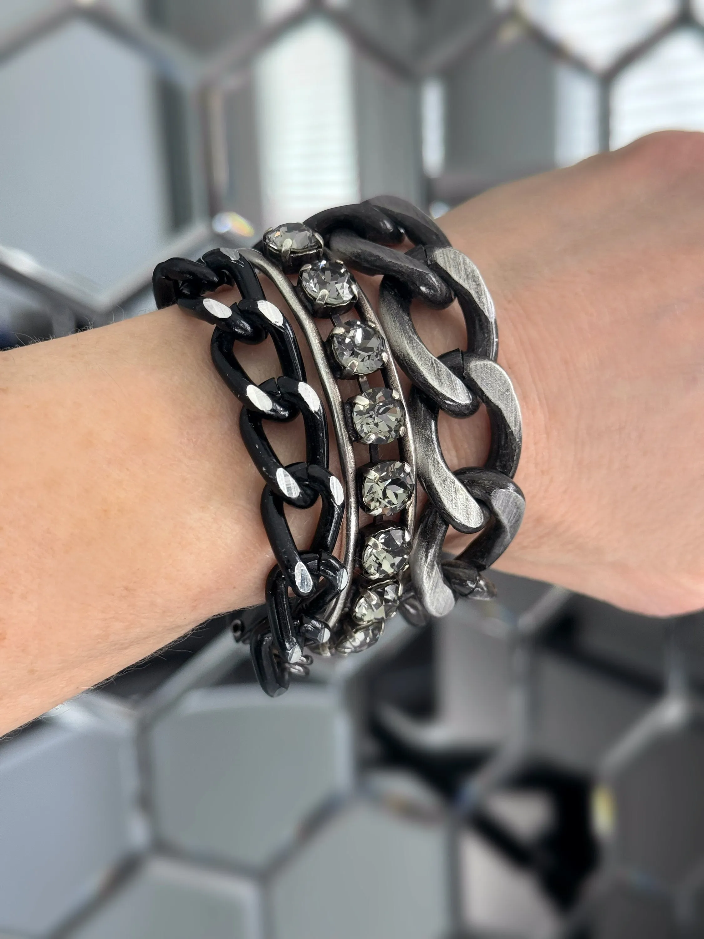ICON - Thick Chunky Black and Silver Chain Bracelet