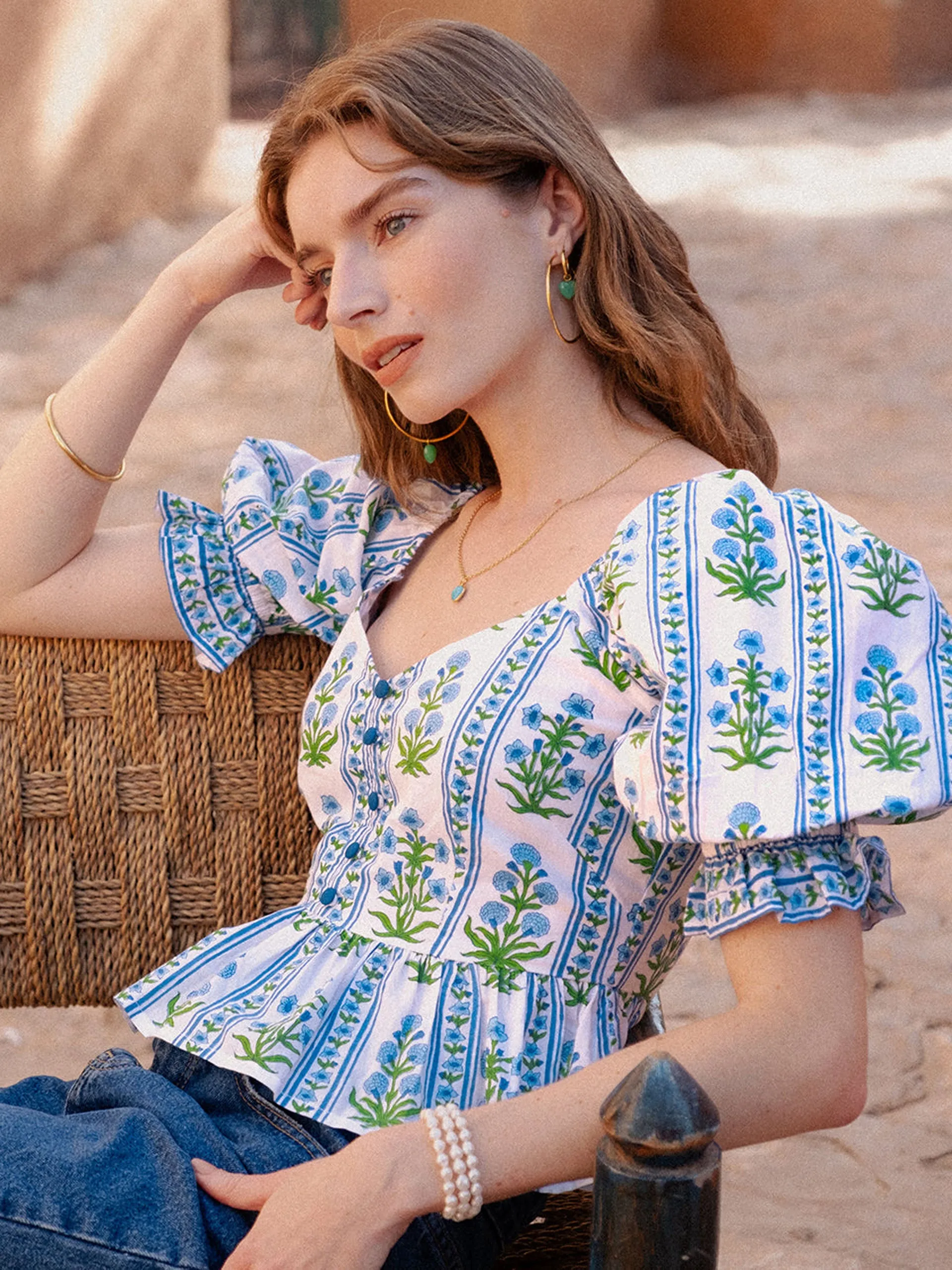 Indigo border Agnes blouse