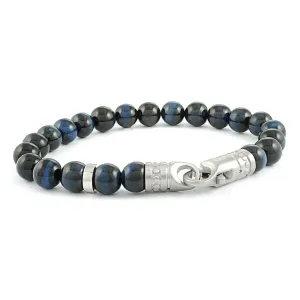 Italgem Blue Tiger's Eye and Matte Stainless Steel Clasp Beaded Bracelet