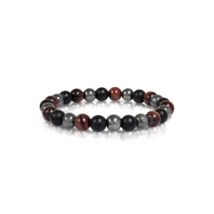 Italgem Red Tiger's Eye, Black Hematite and Black Matte Onyx Beaded Stretch Bracelet