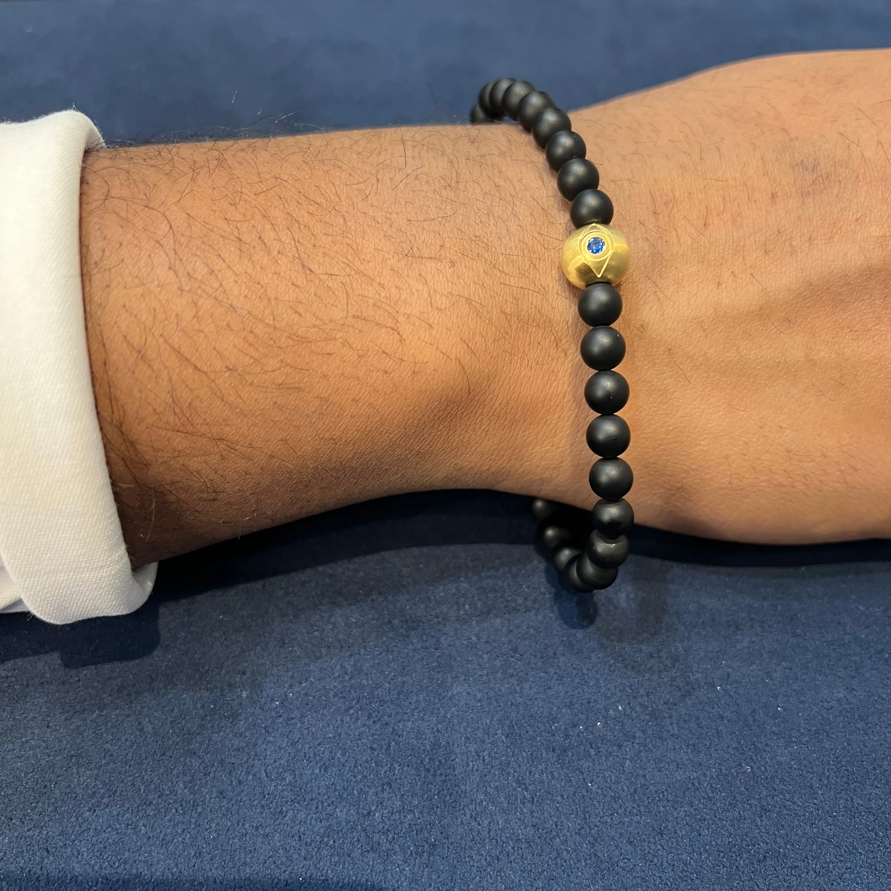 Italgem Stainless Steel Gold Plated Evil Eye with Matte Black Onyx Beaded Bracelet