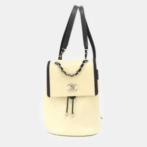 Ivory/Black Crumpled Grained Calfskin Quilted Backpack