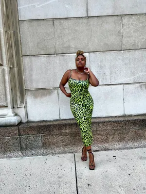 JADA green leopard midi dress