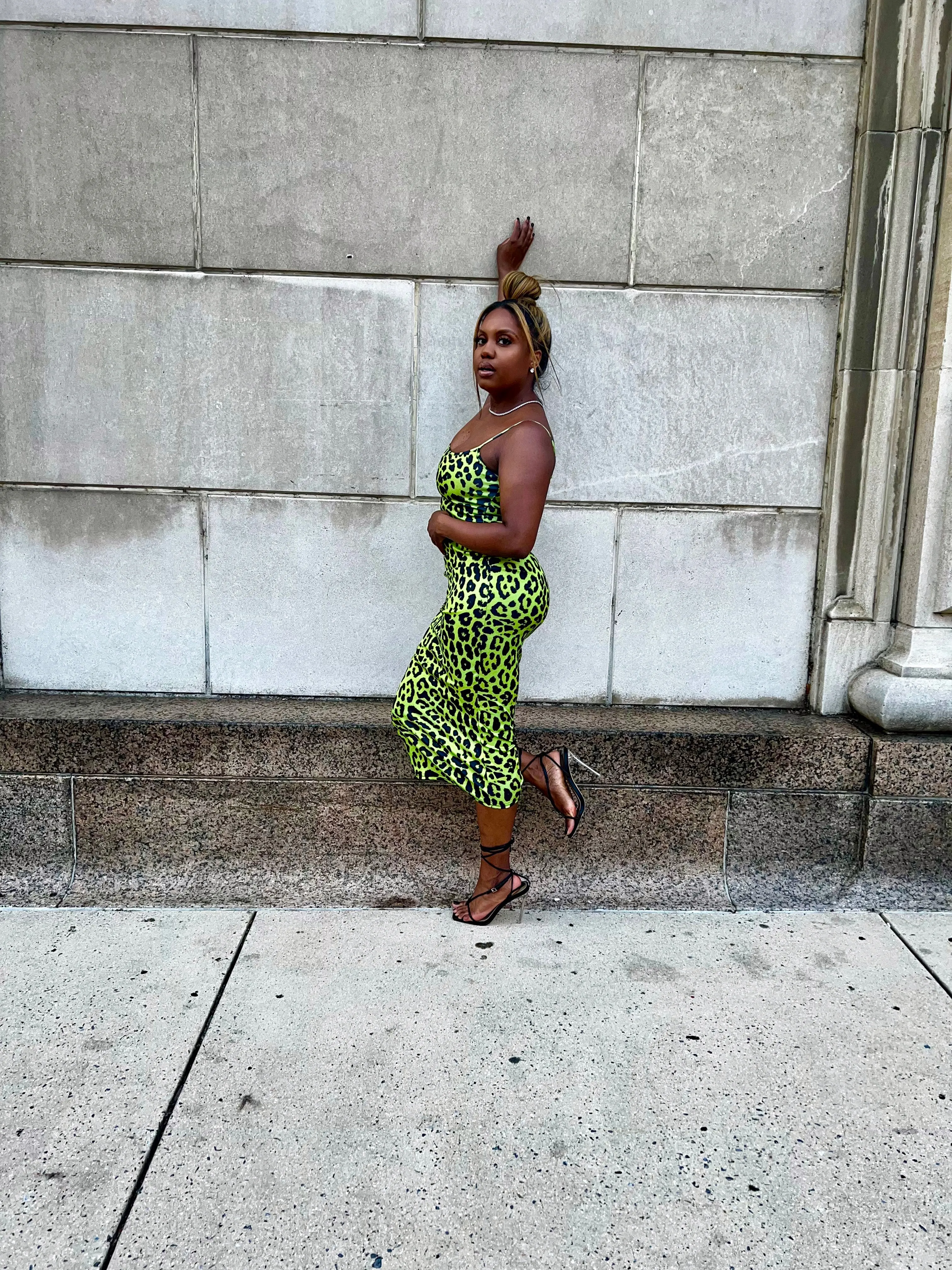 JADA green leopard midi dress