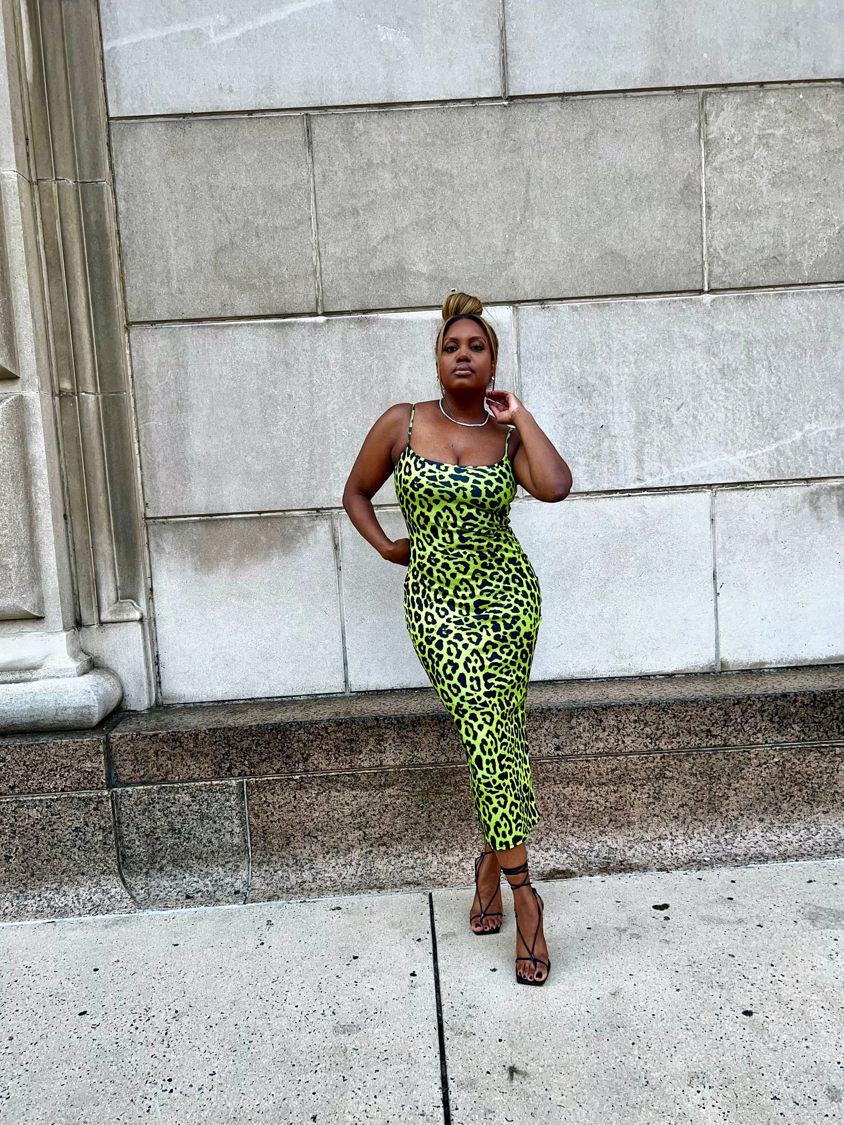 JADA green leopard midi dress