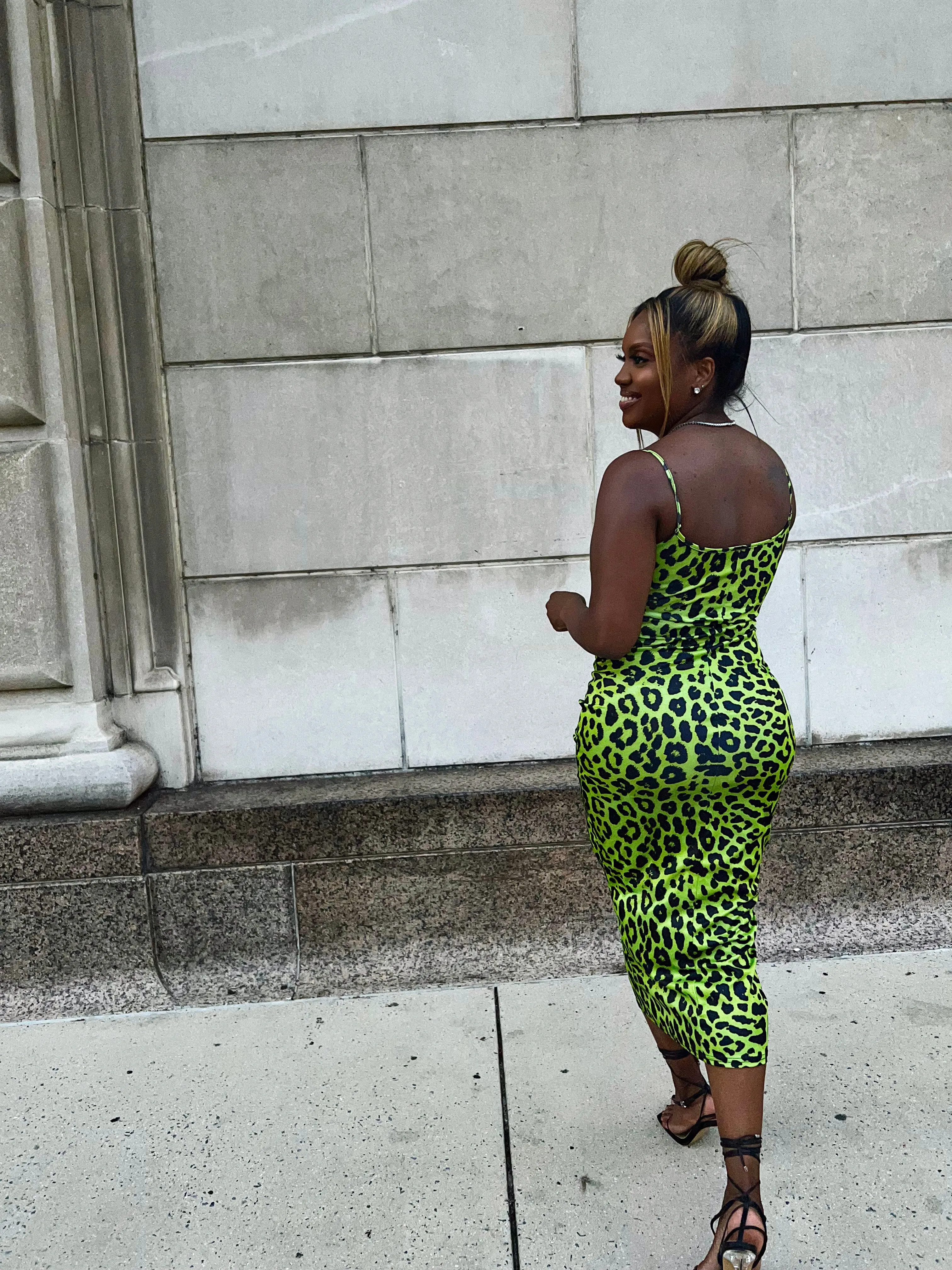 JADA green leopard midi dress