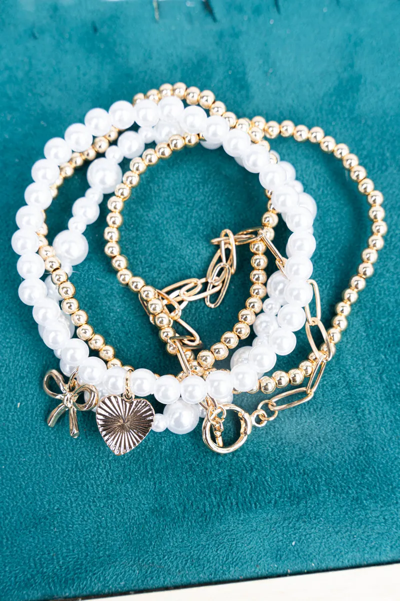 Janece Goldtone and Pearl Beaded Bracelet Set