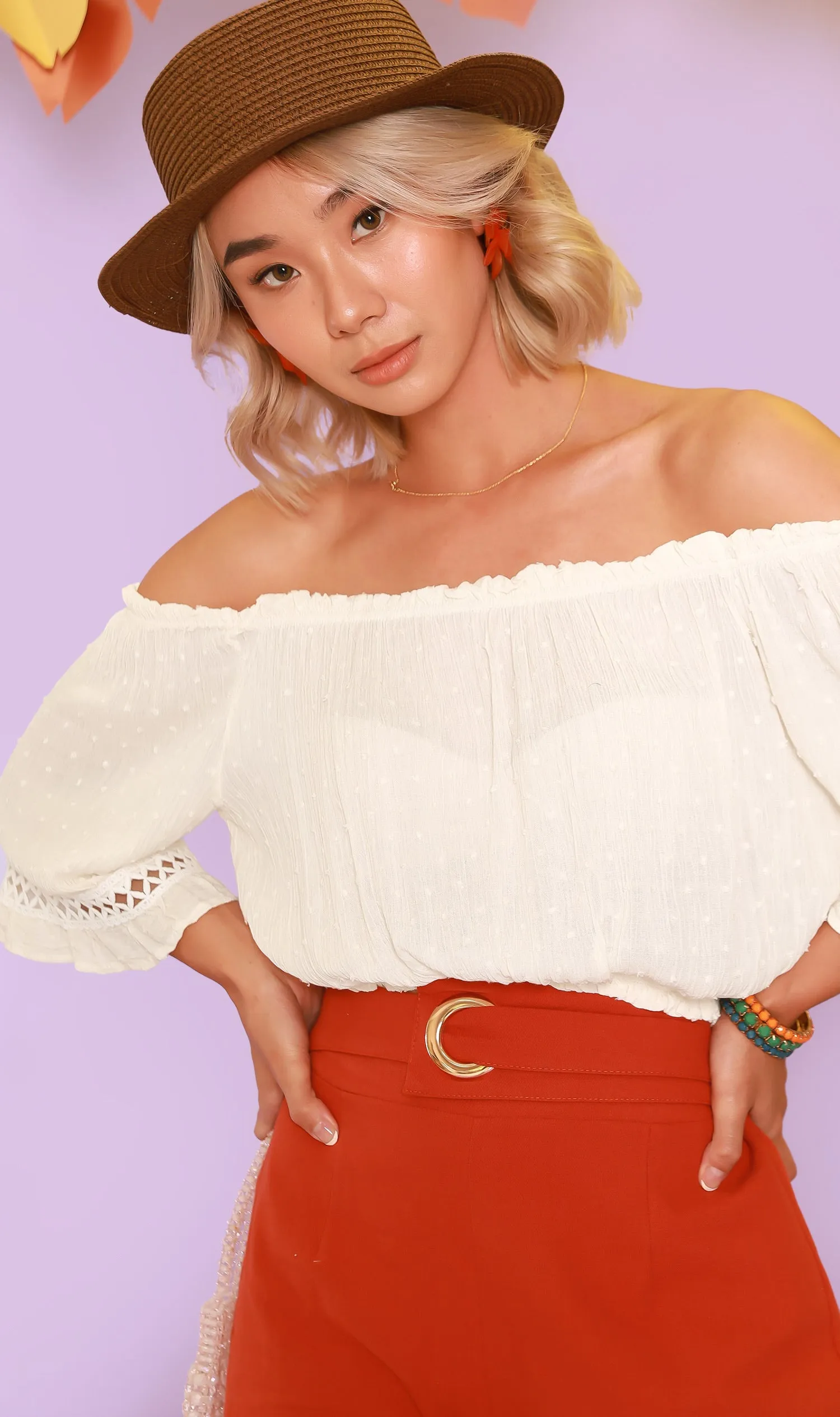 JULIEN Flared-Sleeve Off-Shoulder Top (White)