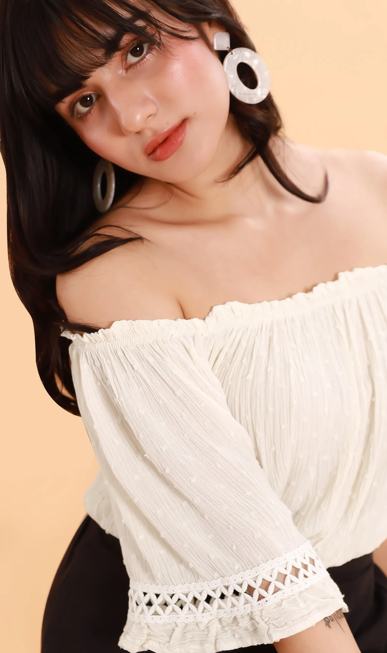 JULIEN Flared-Sleeve Off-Shoulder Top (White)