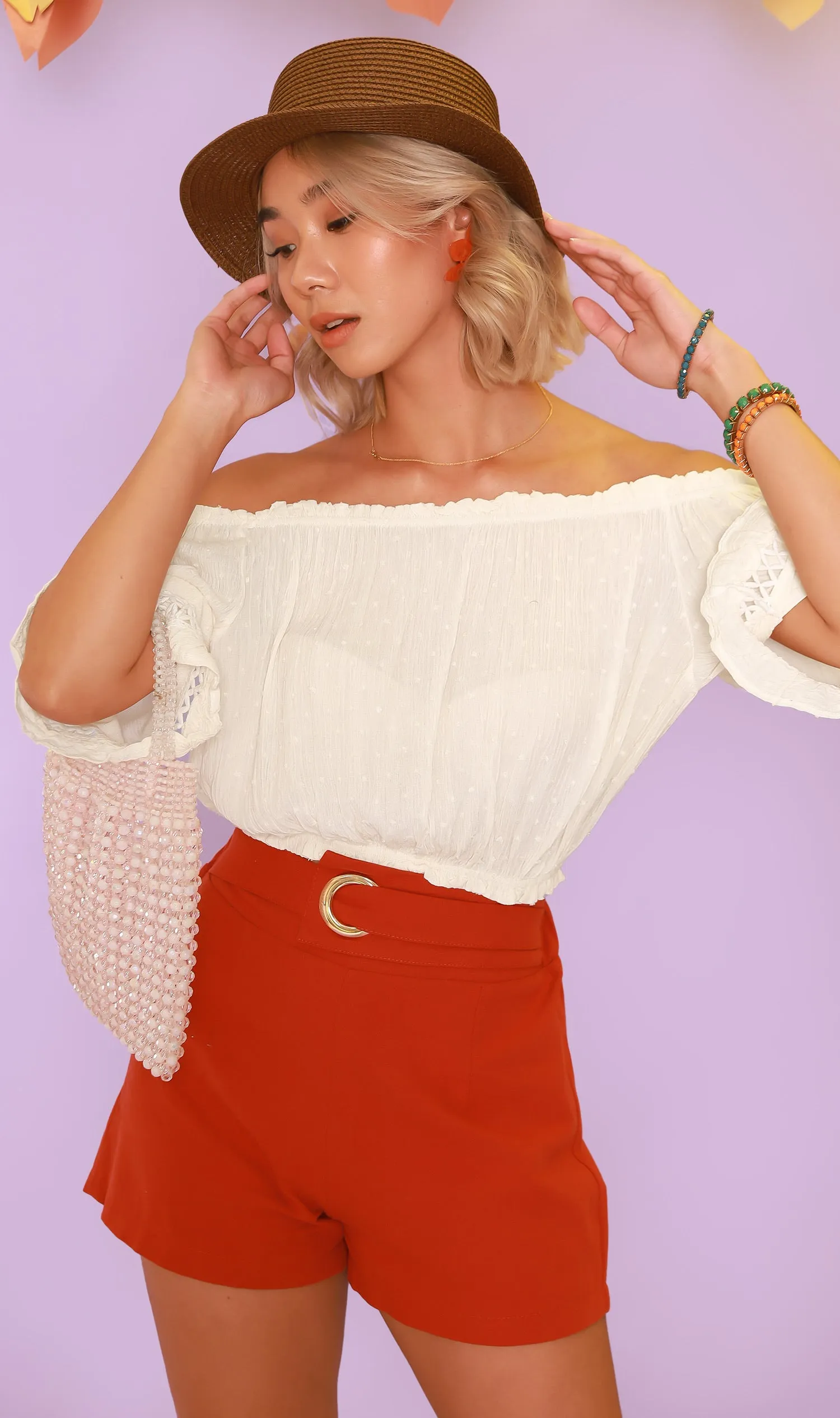 JULIEN Flared-Sleeve Off-Shoulder Top (White)