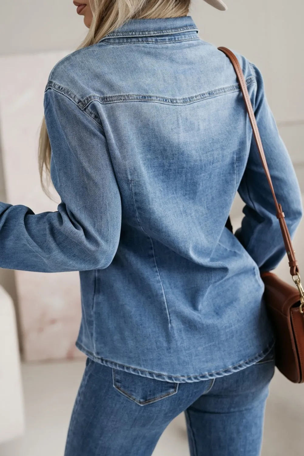 KaleaBoutique Flap Pockets Slim Buttoned Denim Shirt