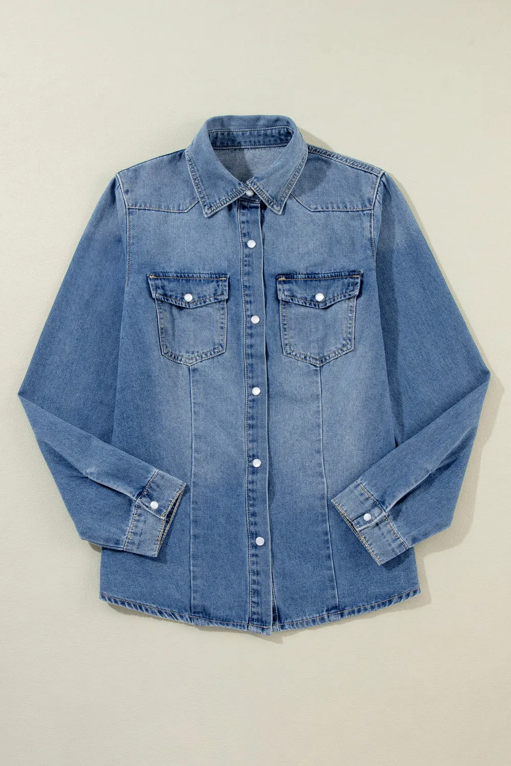 KaleaBoutique Flap Pockets Slim Buttoned Denim Shirt