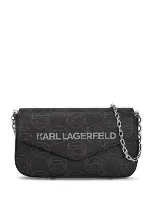 Karl Lagerfeld Black Foldover Chain Link Shoulder Bag