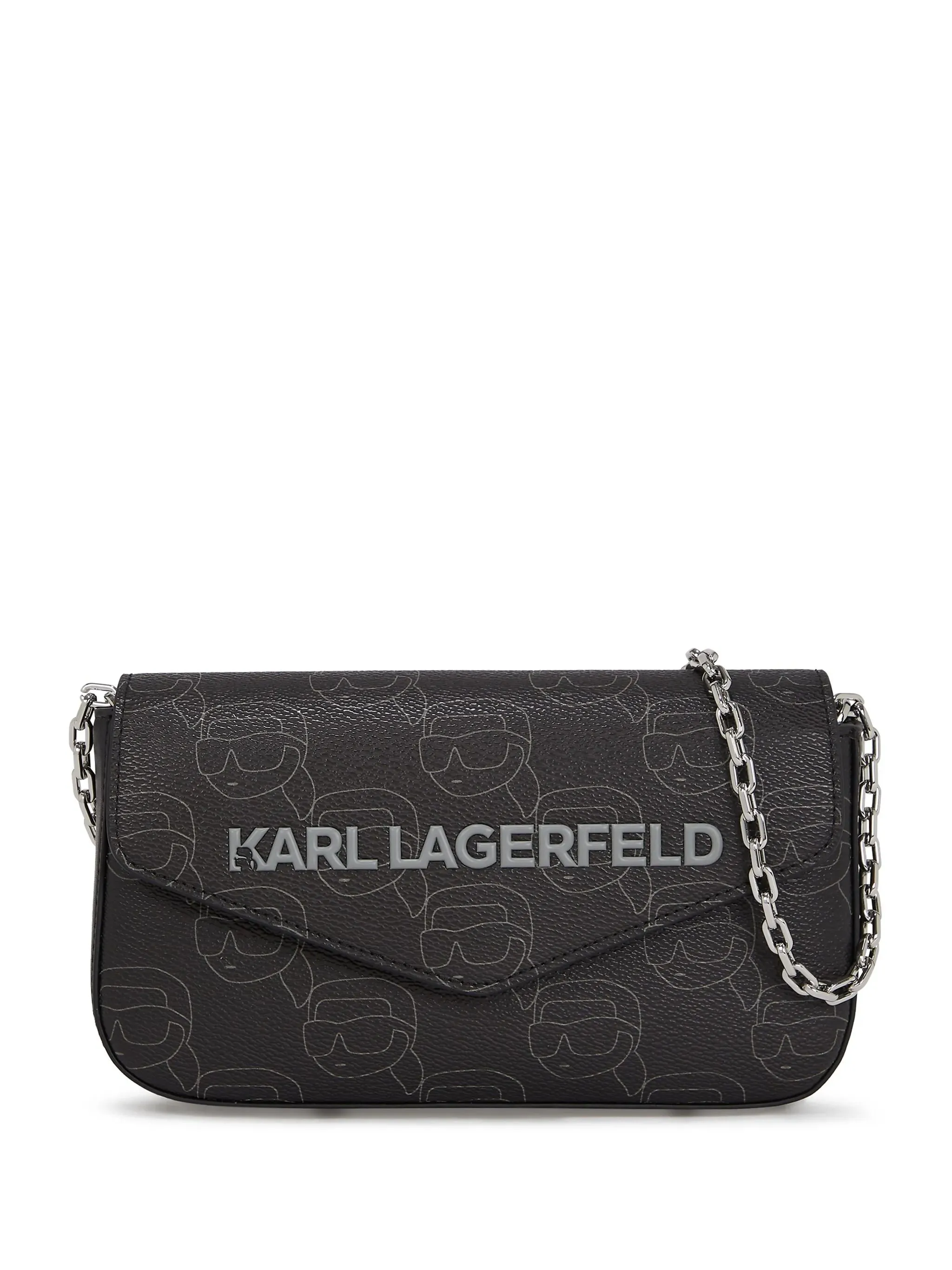 Karl Lagerfeld Black Foldover Chain Link Shoulder Bag