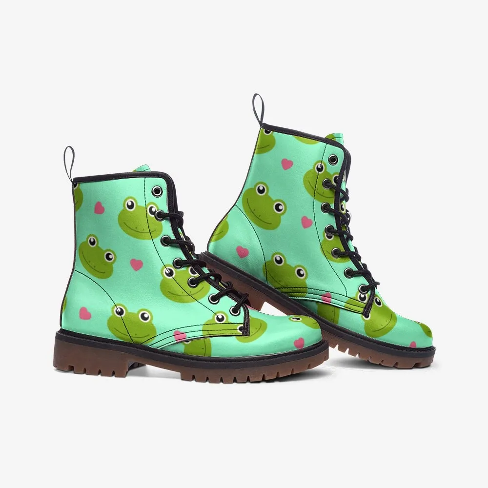 Kawaii Pastel Frog Vegan Leather Unisex Boots