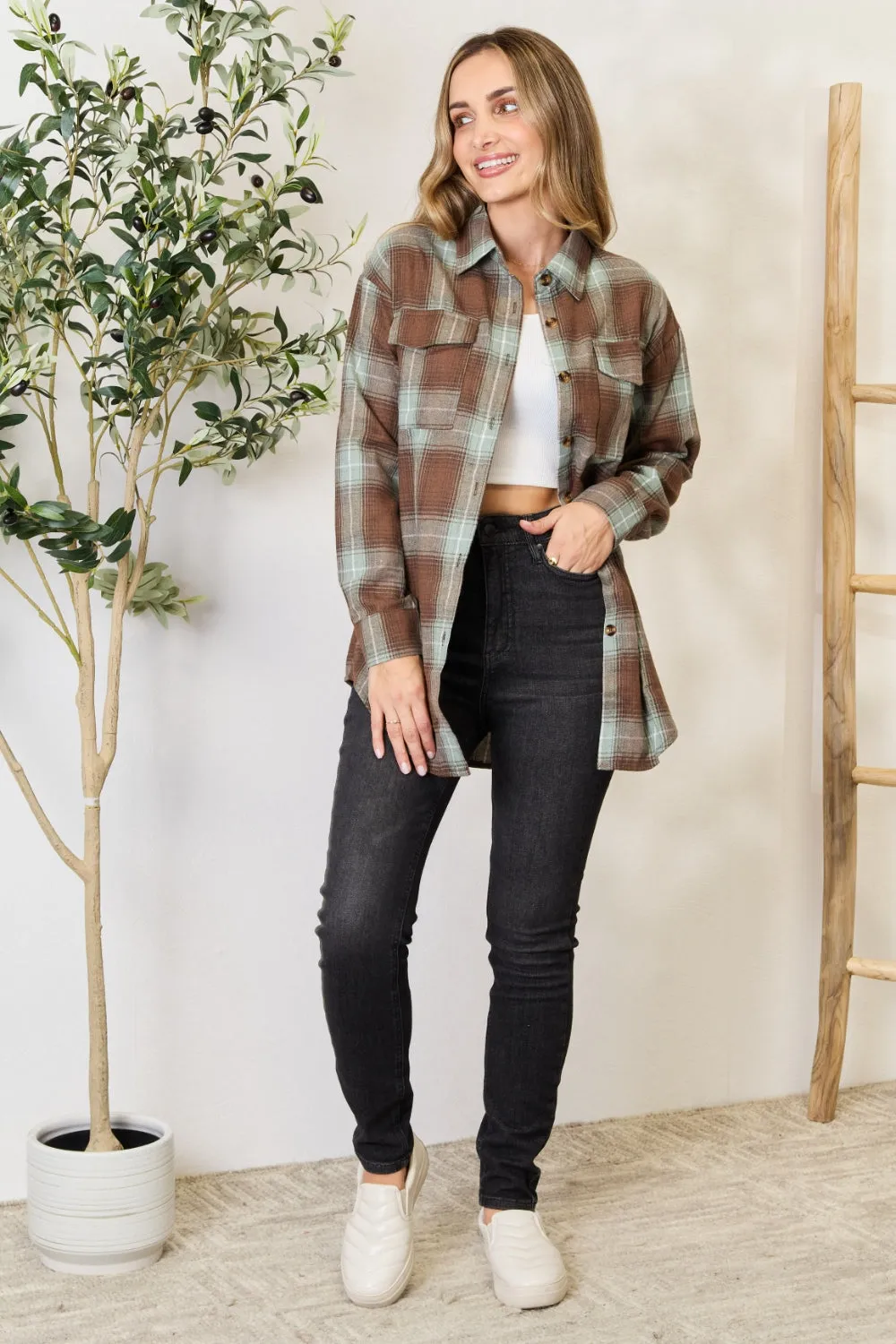 Keri Plaid Dropped Shoulder Blouse