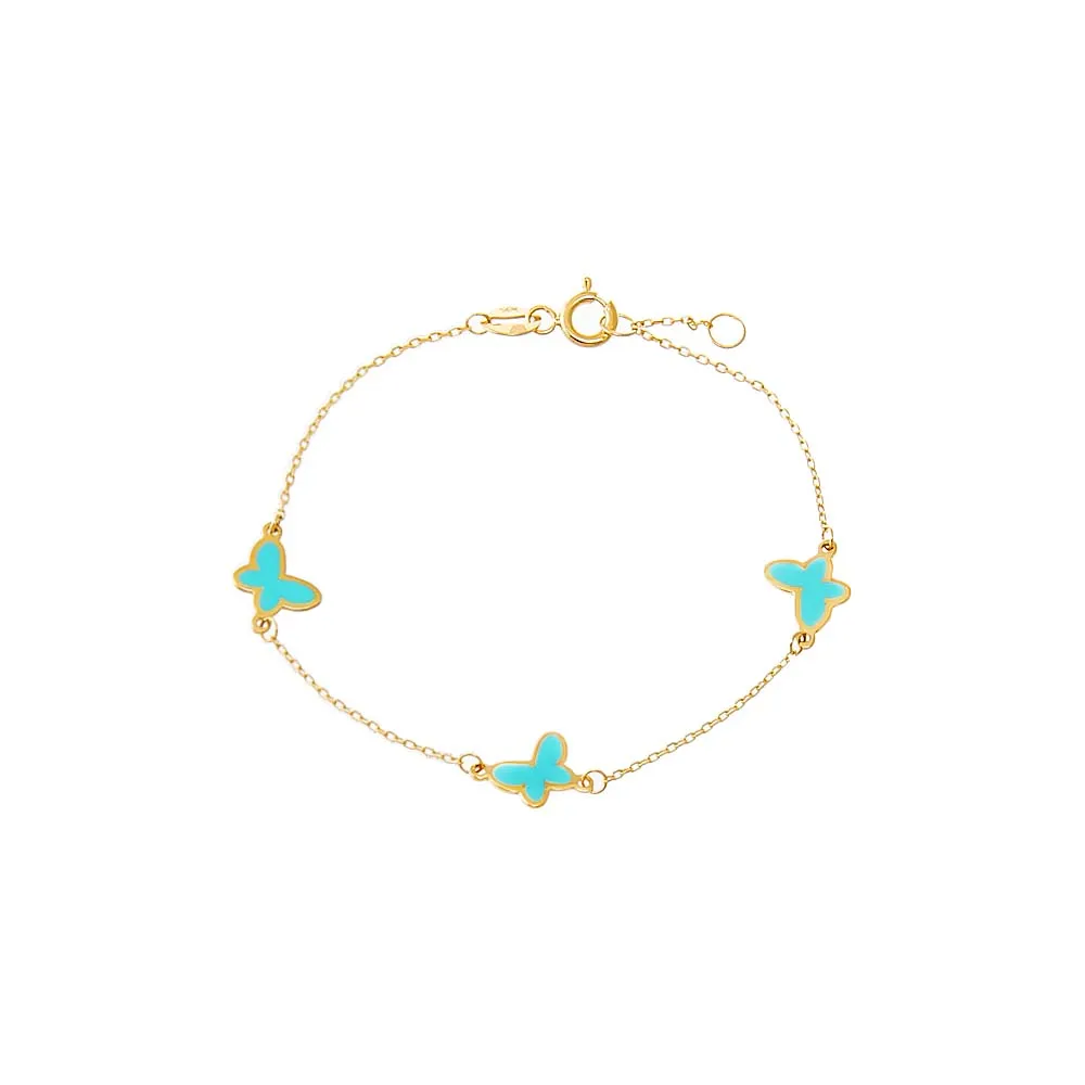 Kids Enamel Butterfly Embedded Charm Bracelet 14K