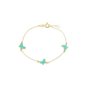 Kids Enamel Butterfly Embedded Charm Bracelet 14K