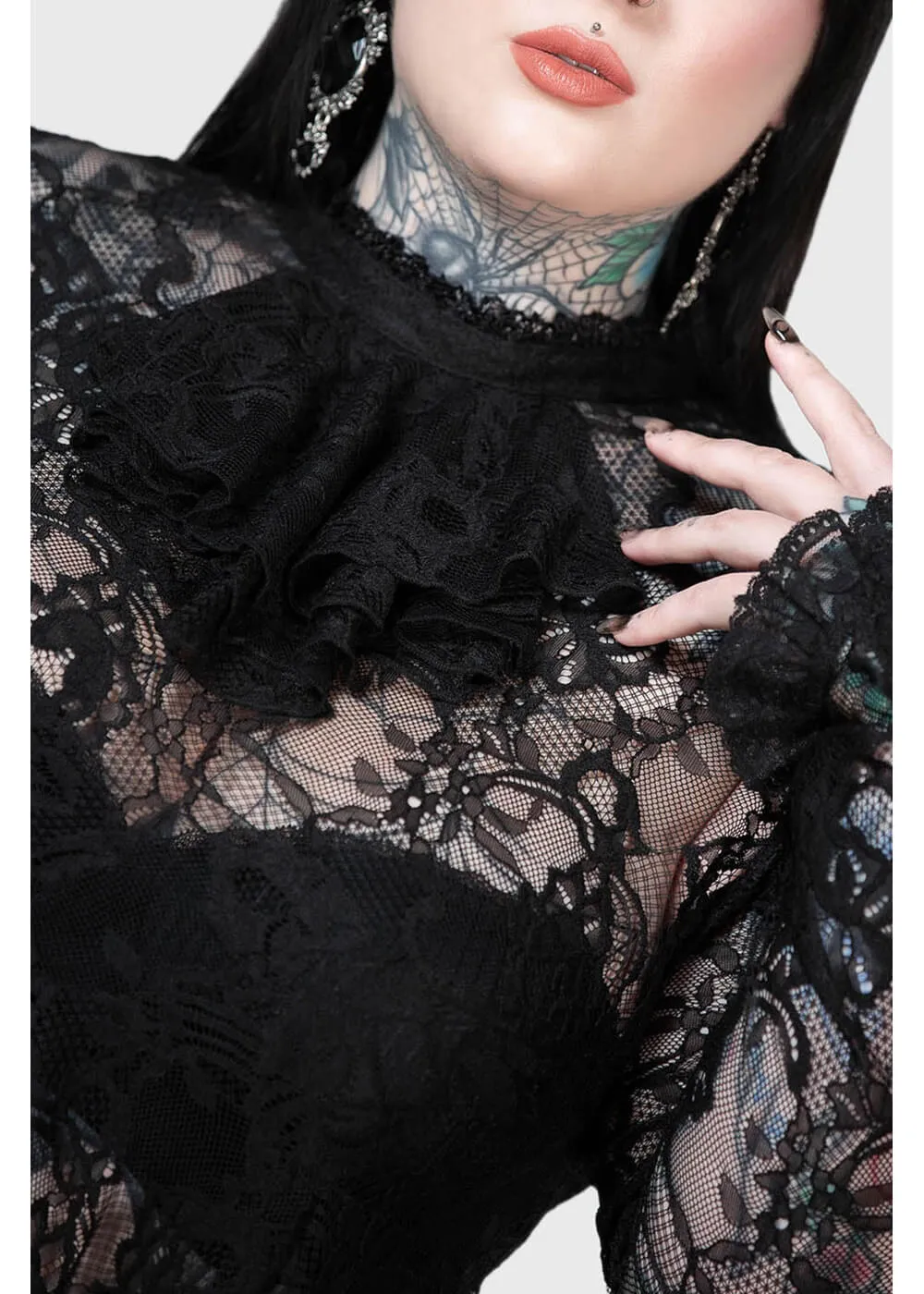Killstar Fickle Feud Lace Blouse Zwart