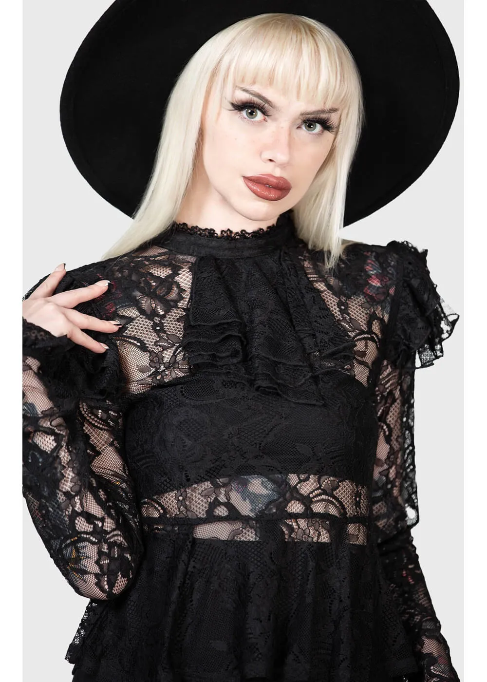Killstar Fickle Feud Lace Blouse Zwart