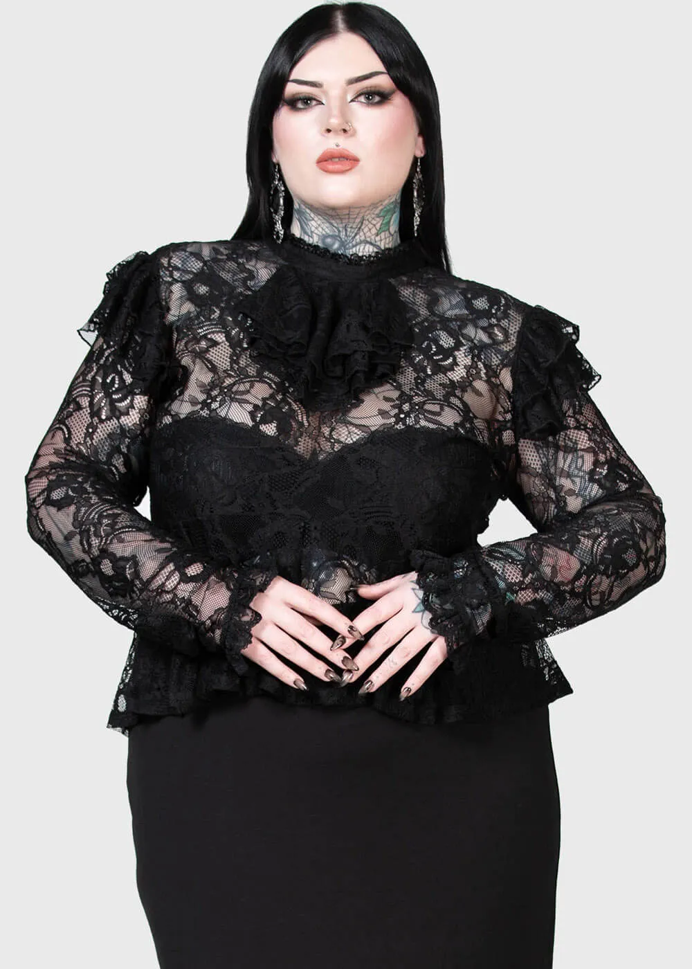 Killstar Fickle Feud Lace Blouse Zwart