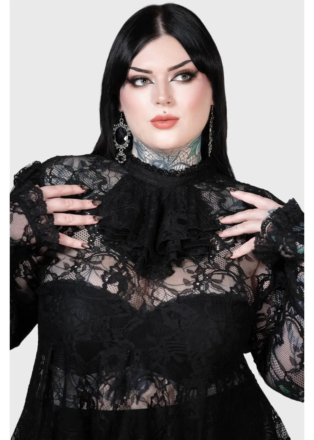 Killstar Fickle Feud Lace Blouse Zwart