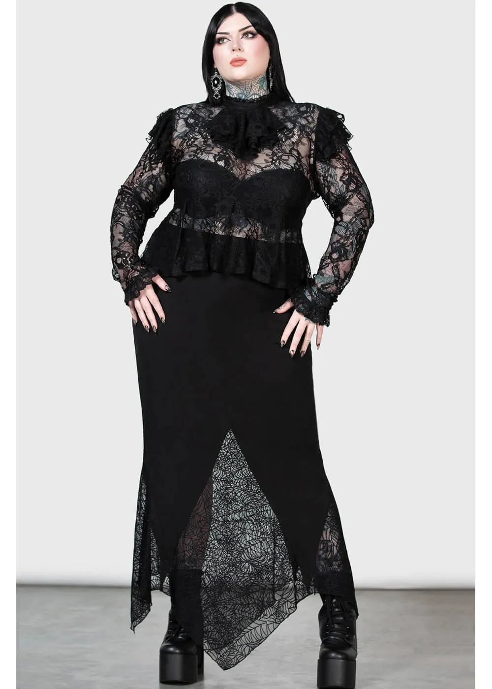 Killstar Fickle Feud Lace Blouse Zwart