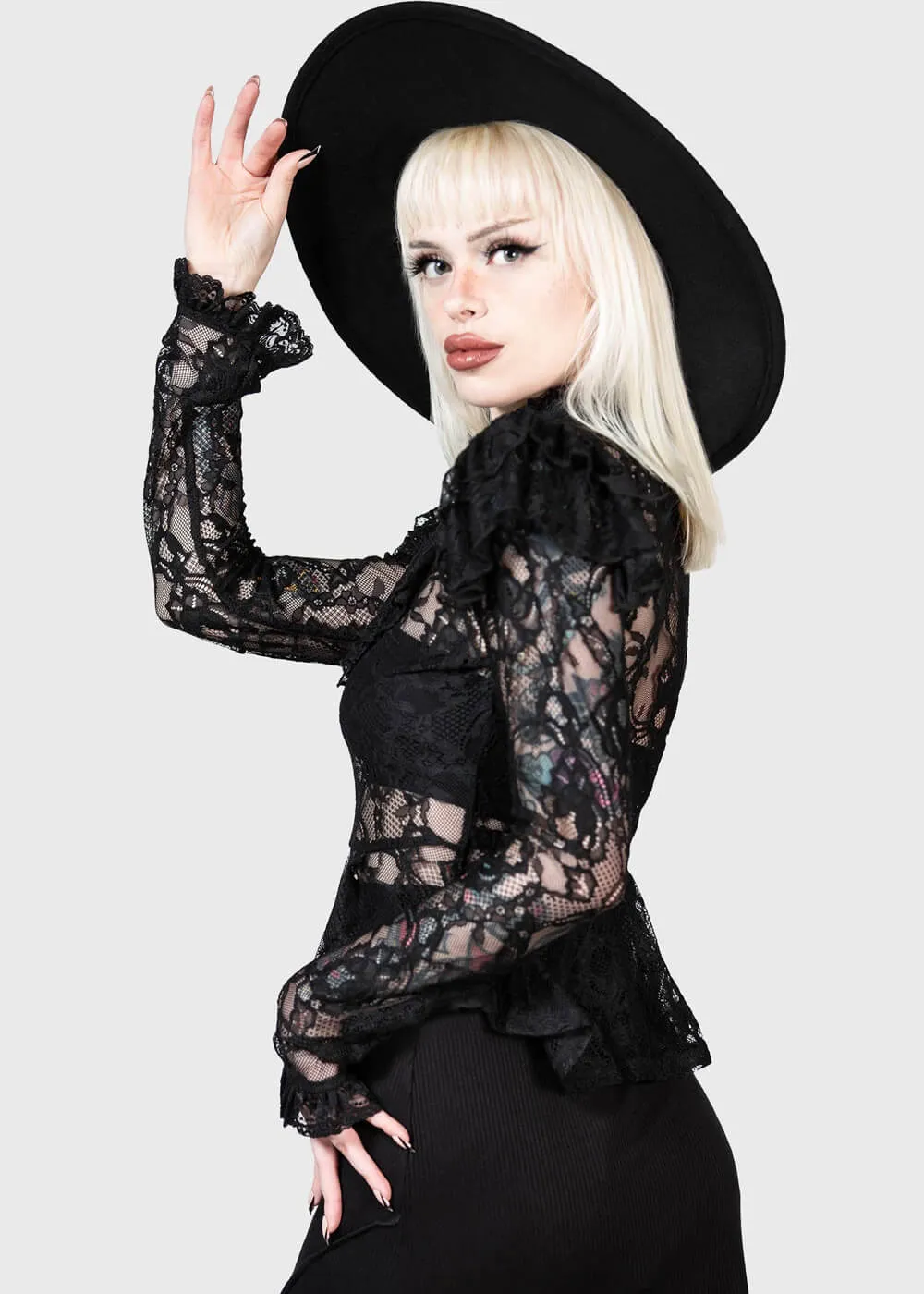 Killstar Fickle Feud Lace Blouse Zwart