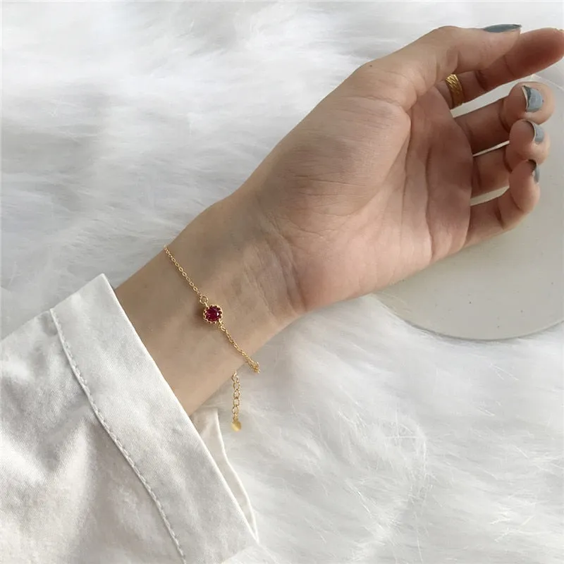 Korean Red CZ Zircon Chain Bracelet