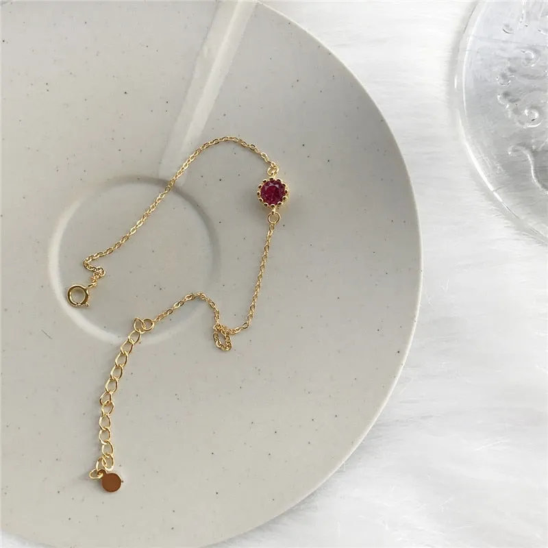 Korean Red CZ Zircon Chain Bracelet