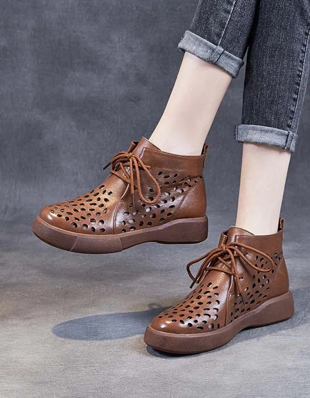 Lace-up Summer Hollow Retro Short Boots