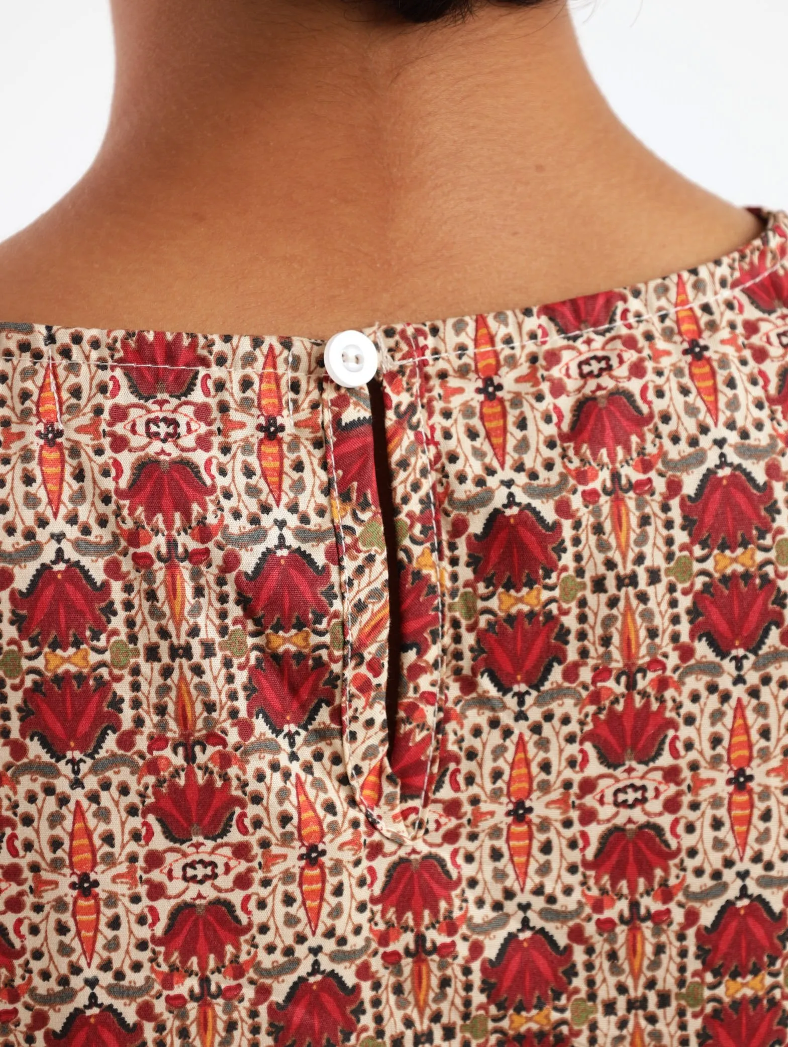 Ladies 3/4 Sleeve Poplin Peplum Bubble Sleeve Blouse - Rust