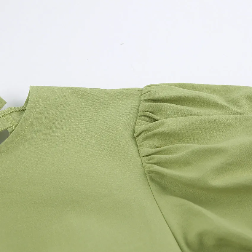 Lantern Bubbles Sleeve Ruffles Hem Backless Party Mini Dresses
