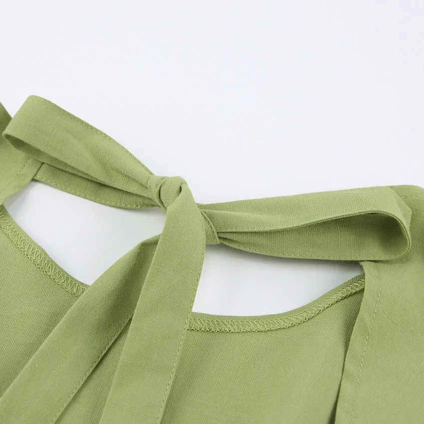 Lantern Bubbles Sleeve Ruffles Hem Backless Party Mini Dresses
