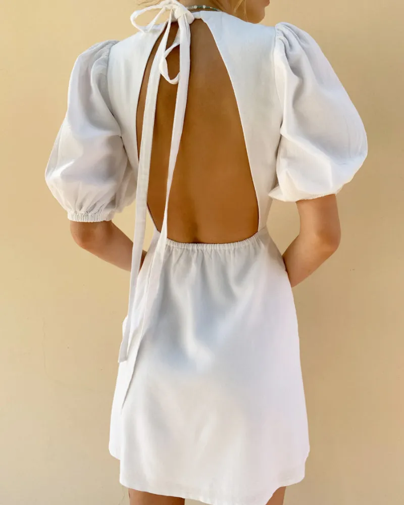 Lantern Bubbles Sleeve Ruffles Hem Backless Party Mini Dresses
