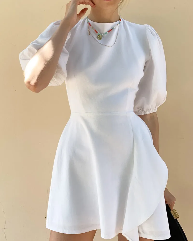 Lantern Bubbles Sleeve Ruffles Hem Backless Party Mini Dresses