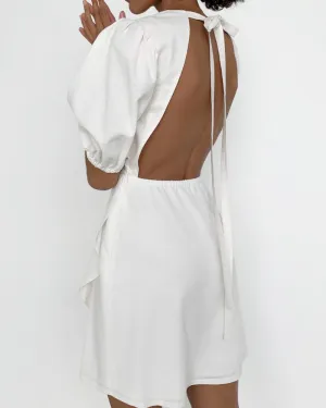 Lantern Bubbles Sleeve Ruffles Hem Backless Party Mini Dresses