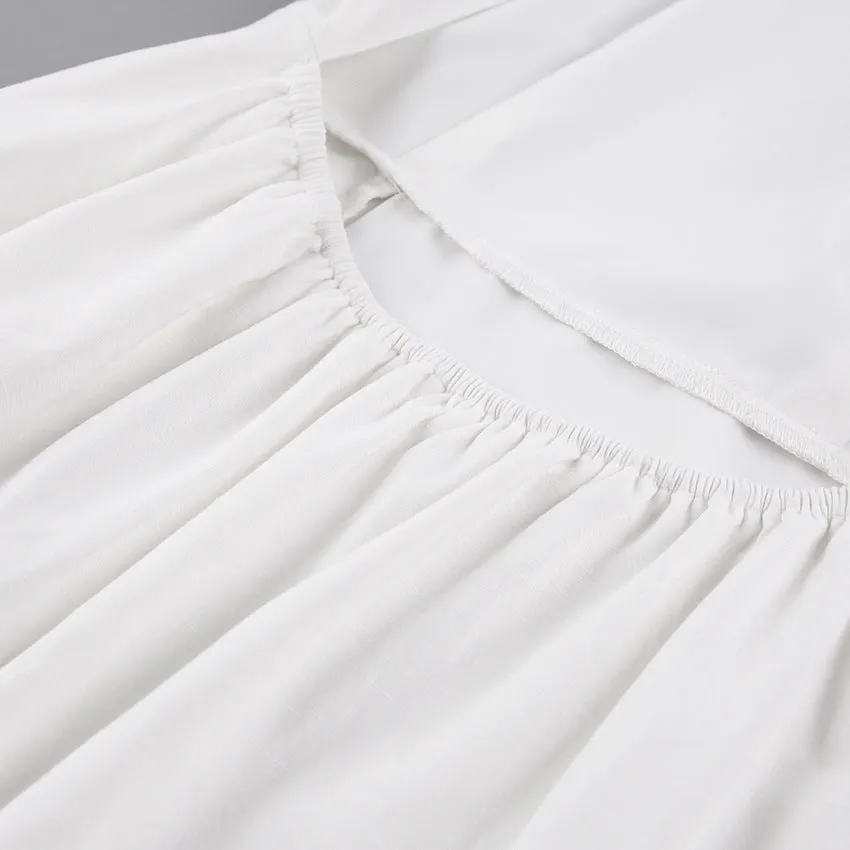 Lantern Bubbles Sleeve Ruffles Hem Backless Party Mini Dresses